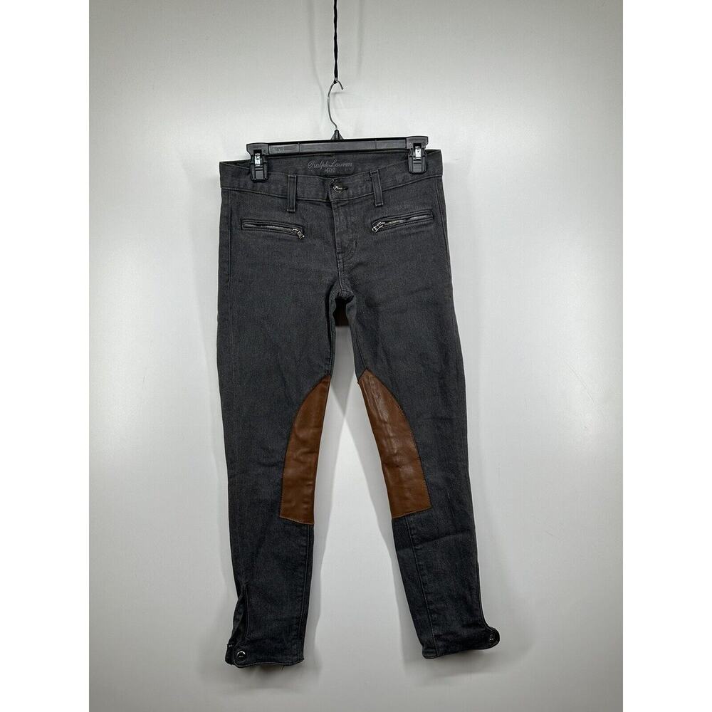 RALPH LAUREN 400 Black Label Equestrian Moto Leather Patch 26Riding Jeans‎ Gray